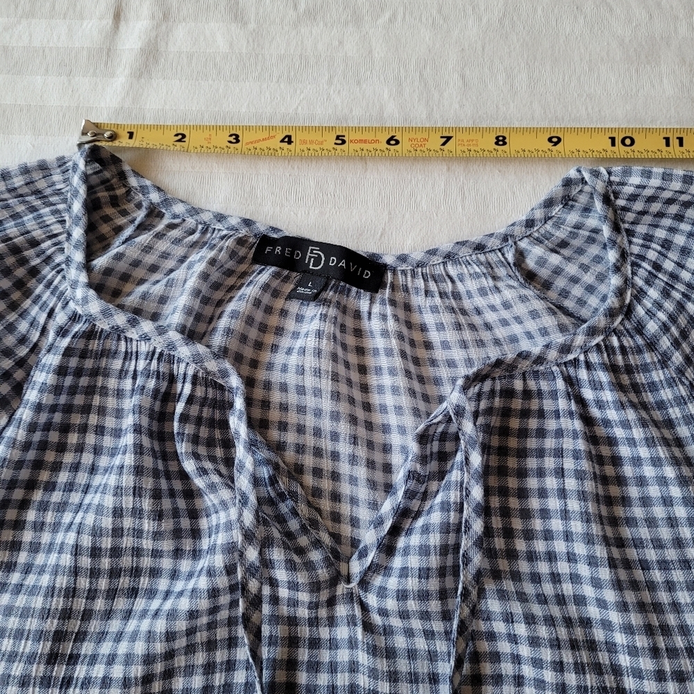Fred David  Black and White Gingham Blouse Size L - Picture 6 of 9